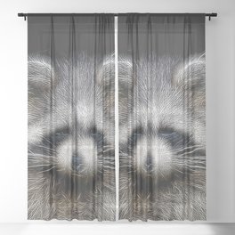 Spiked Raccoon in Black and White Sheer Curtain