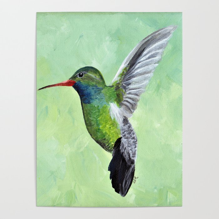 Green Hummingbird Art, Small Bird Painting, Birds and Berry Studio Poster