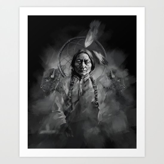 Black and white portrait-Sitting bull Art Print