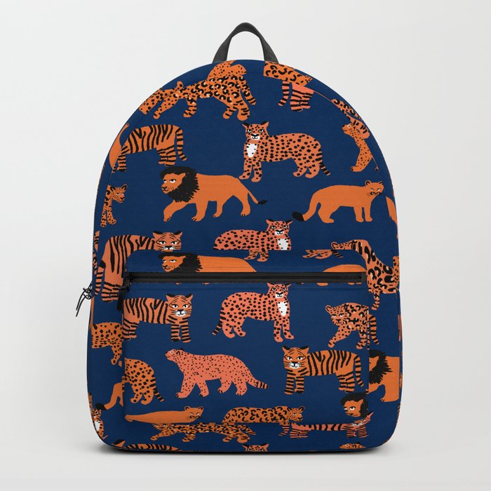 Abuse traffic Spicy Big Cats pattern - leopard, cougar, tiger, lion, cats safari art, navy  tiger, orange tigers, tiger art, animals art Backpack by Andrea Lauren  Design | Society6