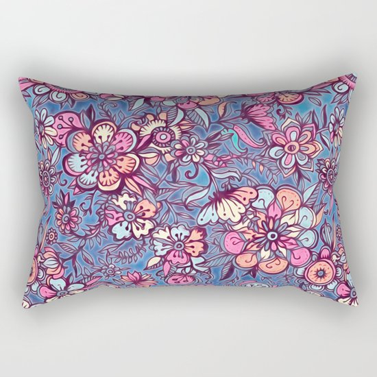 Sweet Spring Floral - soft indigo & candy pastels Rectangular Pillow