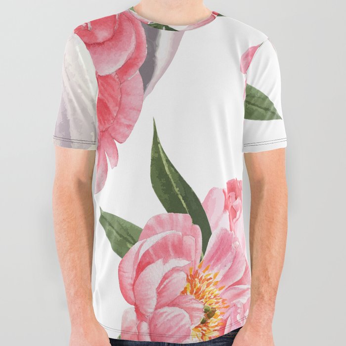 Watercolor peonies  All Over Graphic Tee