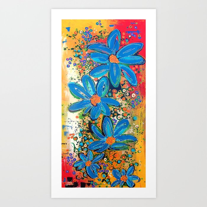 Flower Power Vibrant Blue Daisies Art Print
