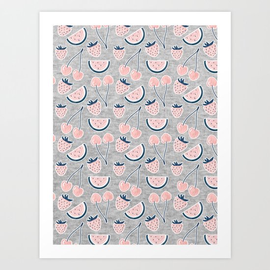 Fruit Pattern on Gray Melange Art Print
