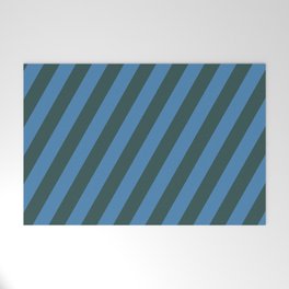 [ Thumbnail: Dark Slate Gray and Blue Colored Striped/Lined Pattern Welcome Mat ]