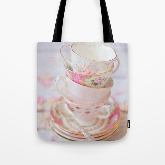 Shabby Chic Vintage Cups in Pink Tote Bag