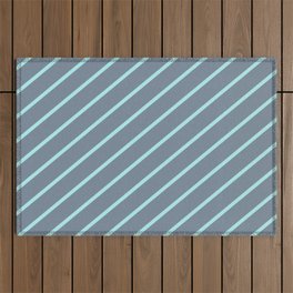[ Thumbnail: Light Slate Gray and Turquoise Colored Striped/Lined Pattern Outdoor Rug ]