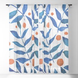 Watercolor berries and branches - blue and orange Sheer Curtain