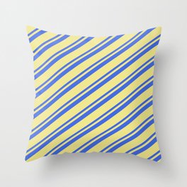[ Thumbnail: Royal Blue & Tan Colored Stripes Pattern Throw Pillow ]