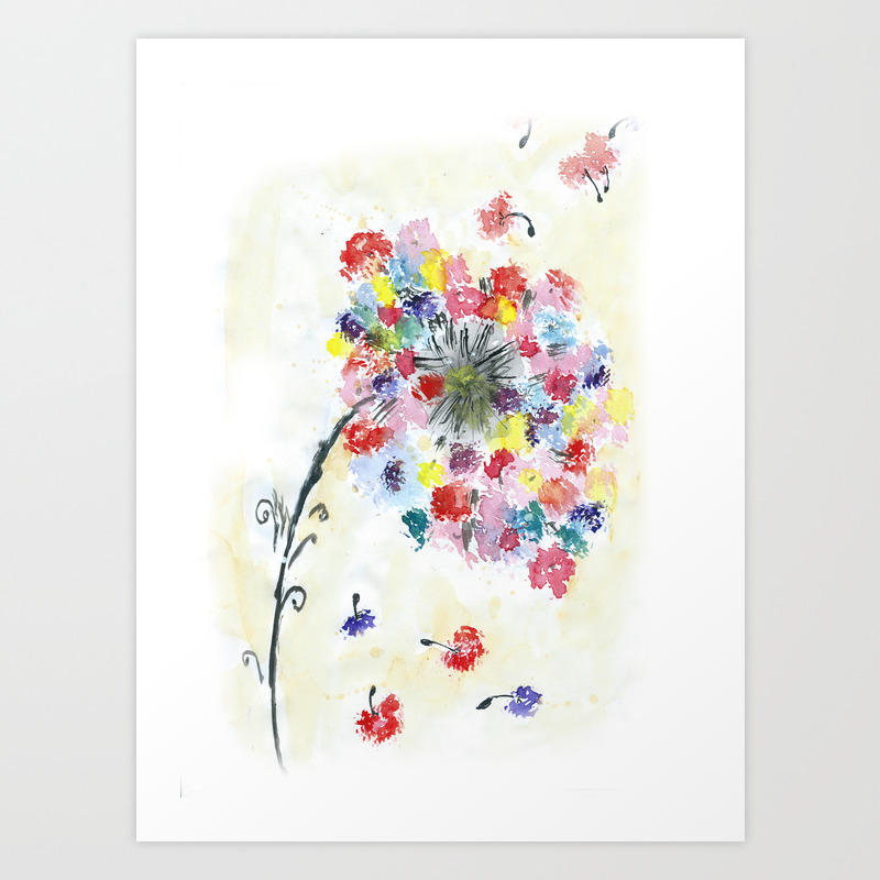 Dandelion Watercolor Illustration Rainbow Colors Summer Free