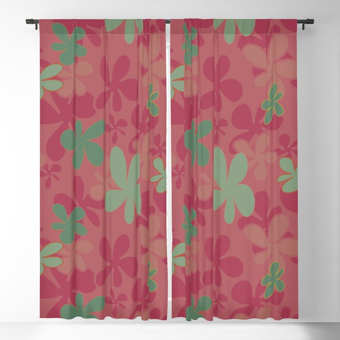 Pink and Green Groovy Flower Pattern Blackout Curtain