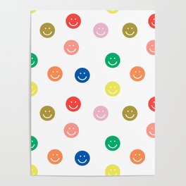 Smiley faces happy simple rainbow colors pattern smile face kids nursery boys girls decor Poster