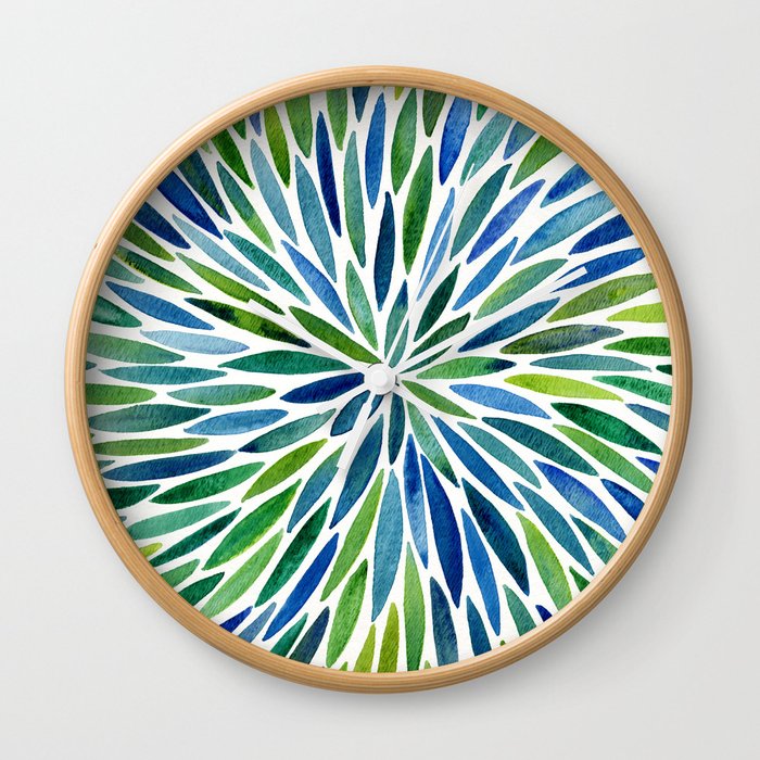 Watercolor Burst – Blue & Green Wall Clock