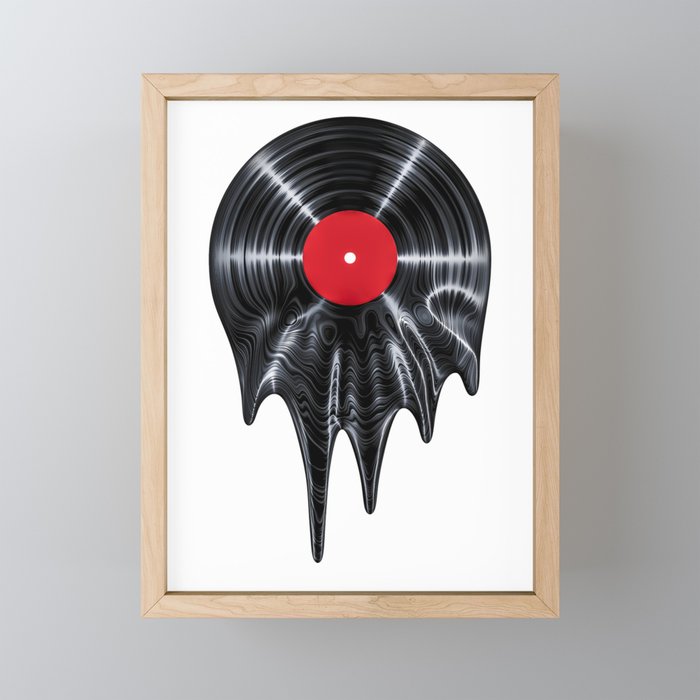 Melting vinyl / 3D render of vinyl record melting Framed Mini Art Print