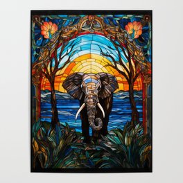 Elephant at Sunset Poster