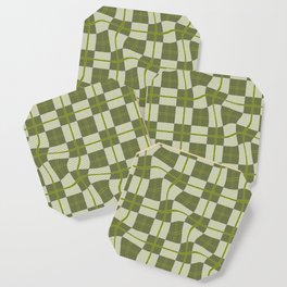 Warped Checkerboard Grid Illustration Olive Garden Green Coaster