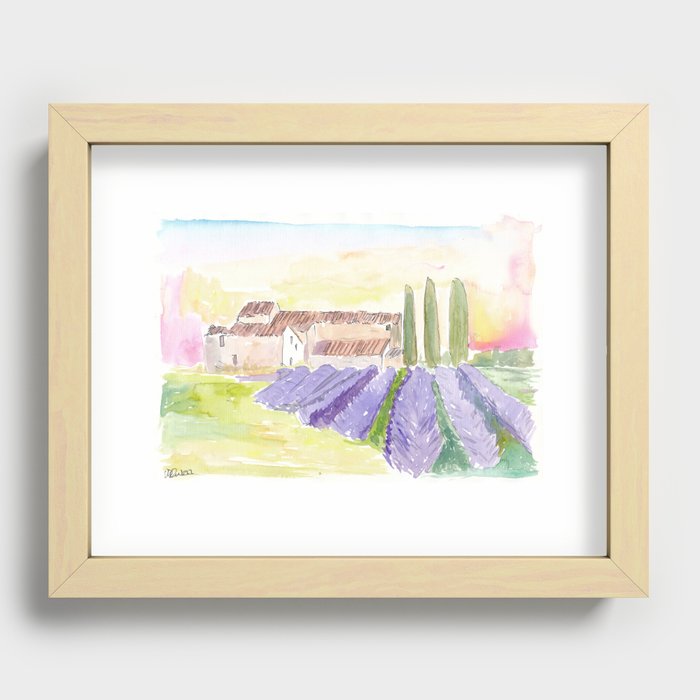 Provence Classical View of Lavender Fields and Abbey Recessed Framed Print