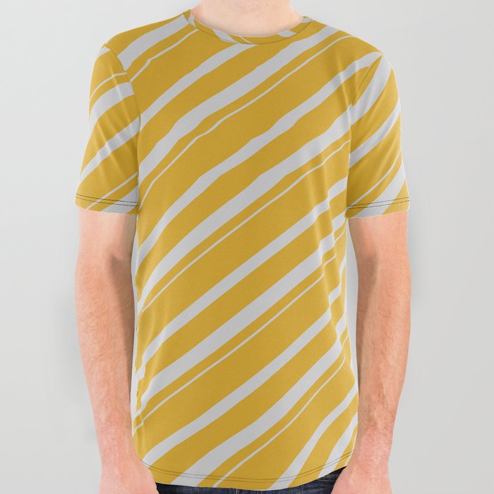 Goldenrod & Light Grey Colored Striped Pattern All Over Graphic Tee