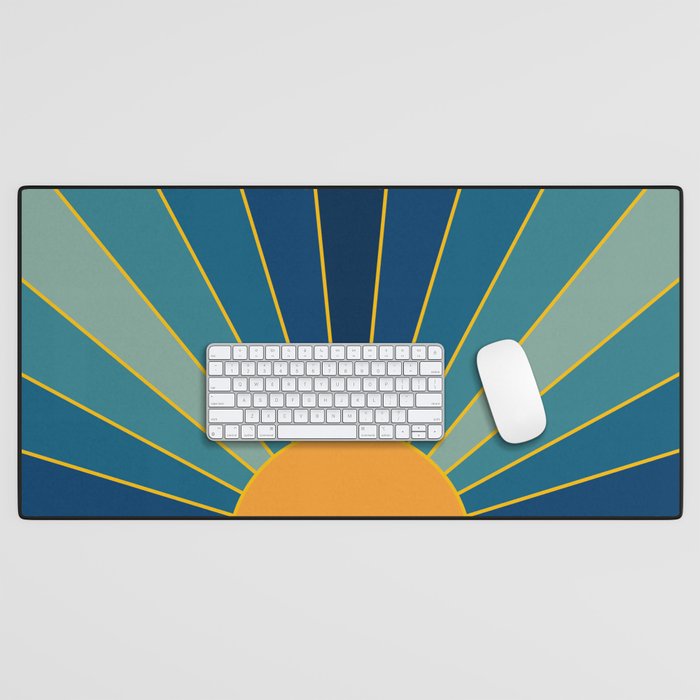 Golden Sun with Blue Rays Art Desk Mat