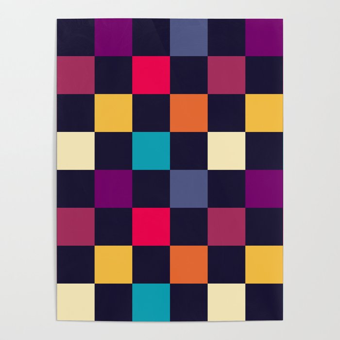 Checkerboard Checkered Checked Check Chessboard Pattern in Polychrome Multicolor Color Poster