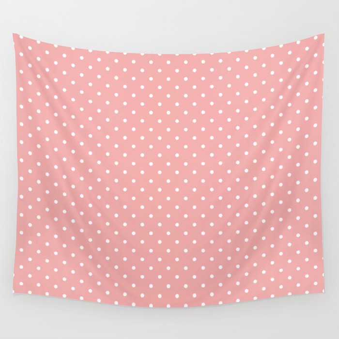 Classic White Small Polka Dot Spots on Blush Pink Wall Tapestry