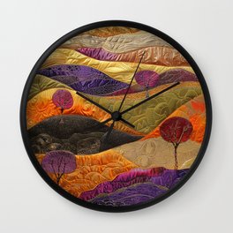Golden Sunset Landscape Patchwork Art by Saletta Home Decor Wall Clock