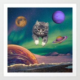 Cat on a Space Beach 4 Art Print