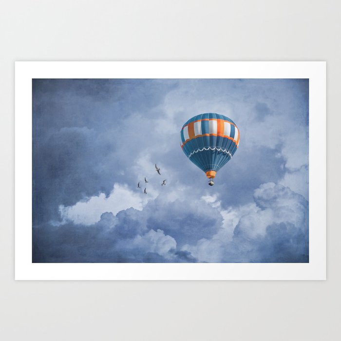 Navy Blue and Orange Hot Air Balloon Art Print