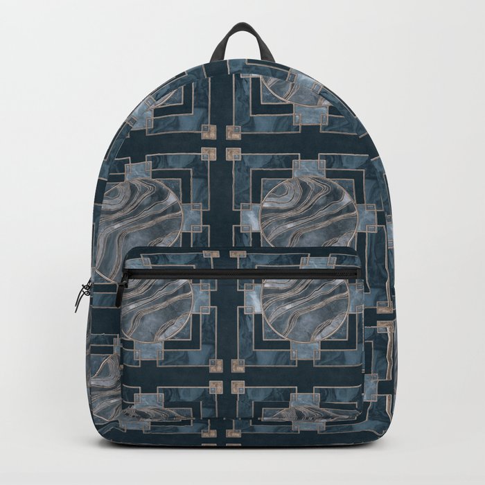 Stained Glass Art Deco Design Navy Blue And Gold Backpack