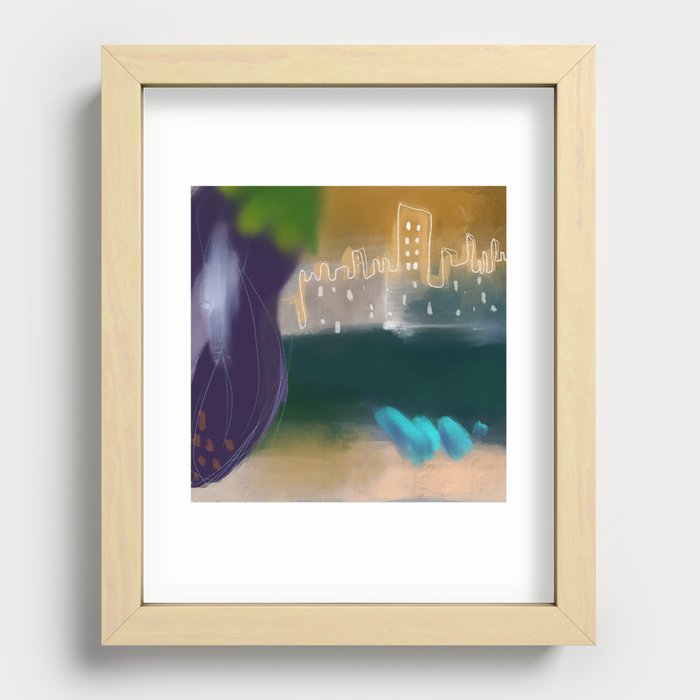 Eggplant tried taking a photo ft. City skyline Recessed Framed Print
