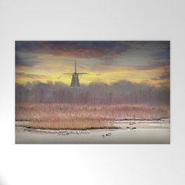 De Zwaan Dutch Windmill Landscape in an Early Morning Sunrise on Windmill Island in Holland Michigan Welcome Mat