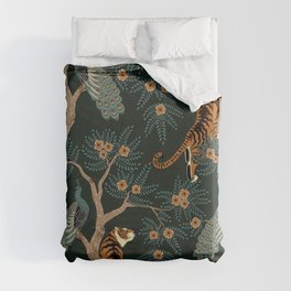 Vintage tiger and peacock Duvet Cover