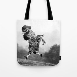 Signs Your Neighbor May Be Spending Too Much Time with his Chickens - black and white photograph Tote Bag