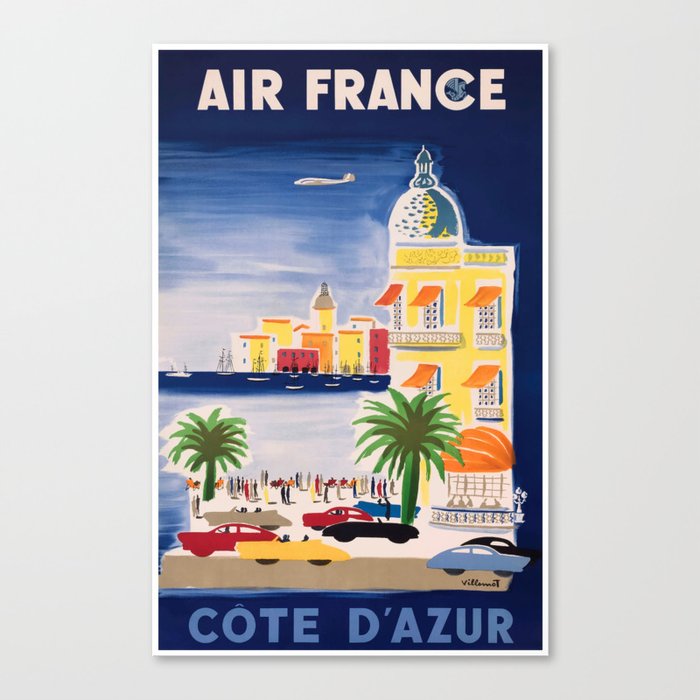 1952 Air France Cote D'Azur Travel Poster Canvas Print