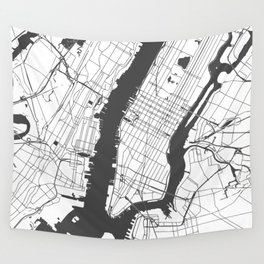 New York City White on Gray Street Map Wall Tapestry