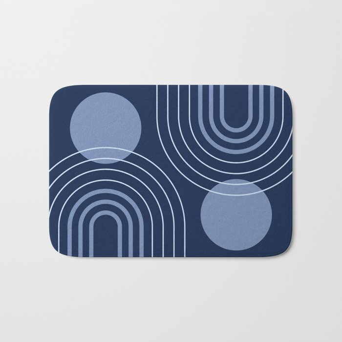 Mid Century Modern Geometric 145 in Midnight Blue (Rainbow and Sun Abstraction) Bath Mat