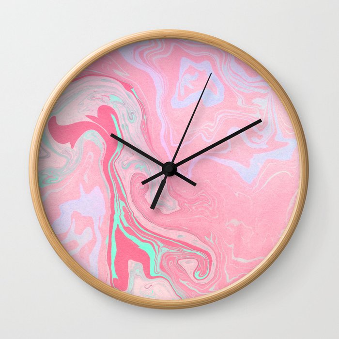 Marbled Effect with Pink Wall Clock