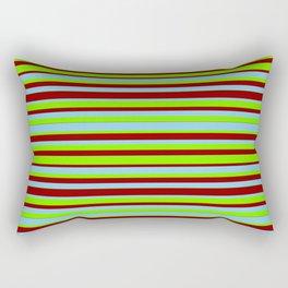 [ Thumbnail: Sky Blue, Green & Dark Red Colored Lined Pattern Rectangular Pillow ]