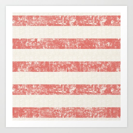 Maritime Beach Pattern- Red and White Stripes- Horizontal- Art Print
