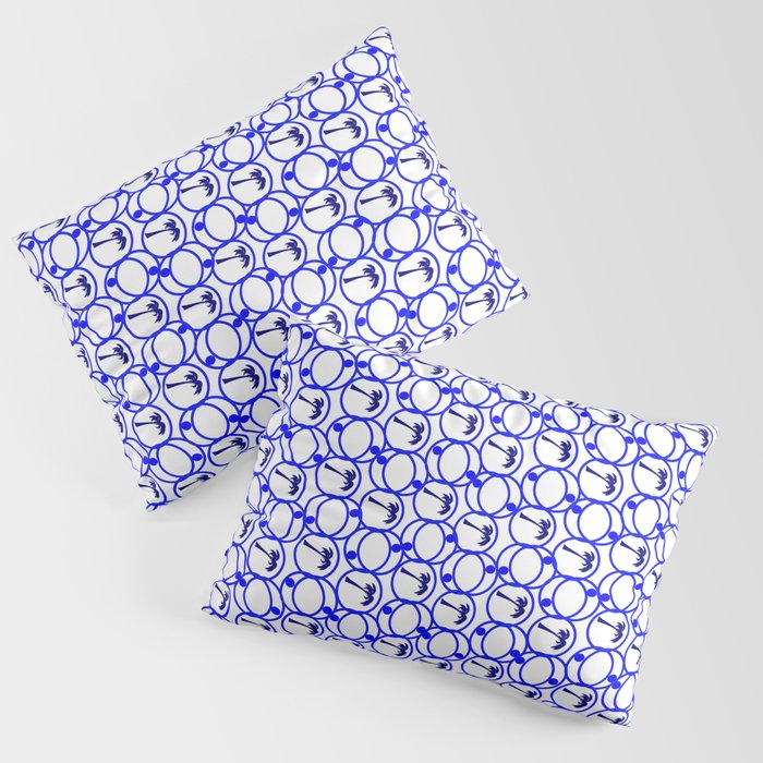 Blue and White Geometric Pattern With Palm Trees Pillow Sham