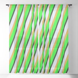 [ Thumbnail: Eyecatching Lavender, Goldenrod, Lime, Black, and Green Colored Lines Pattern Sheer Curtain ]