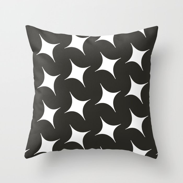 Retro star pattern black and white Throw Pillow