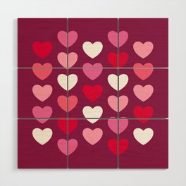 Valentine's pink perfect hearts burgundy Wood Wall Art