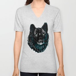Totem love wolf pattern V Neck T Shirt