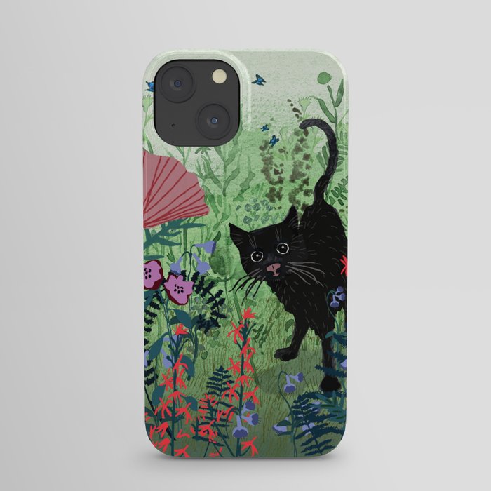 Black Cat in Garden iPhone Case