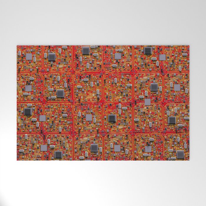 Computer Circuit Board Technology Gamer Data IT Pattern Red Welcome Mat