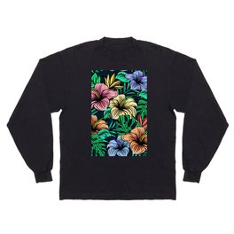 Hawaiian Hibiscus Floral Colorful Pattern Long Sleeve T-shirt