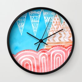 Watercolor Mountains and Cloads Wall Clock