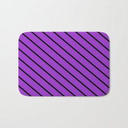[ Thumbnail: Black & Dark Orchid Colored Striped/Lined Pattern Bath Mat ]