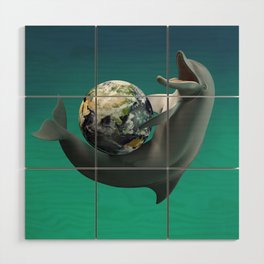 The Dolphin with the planet Earth Wood Wall Art
